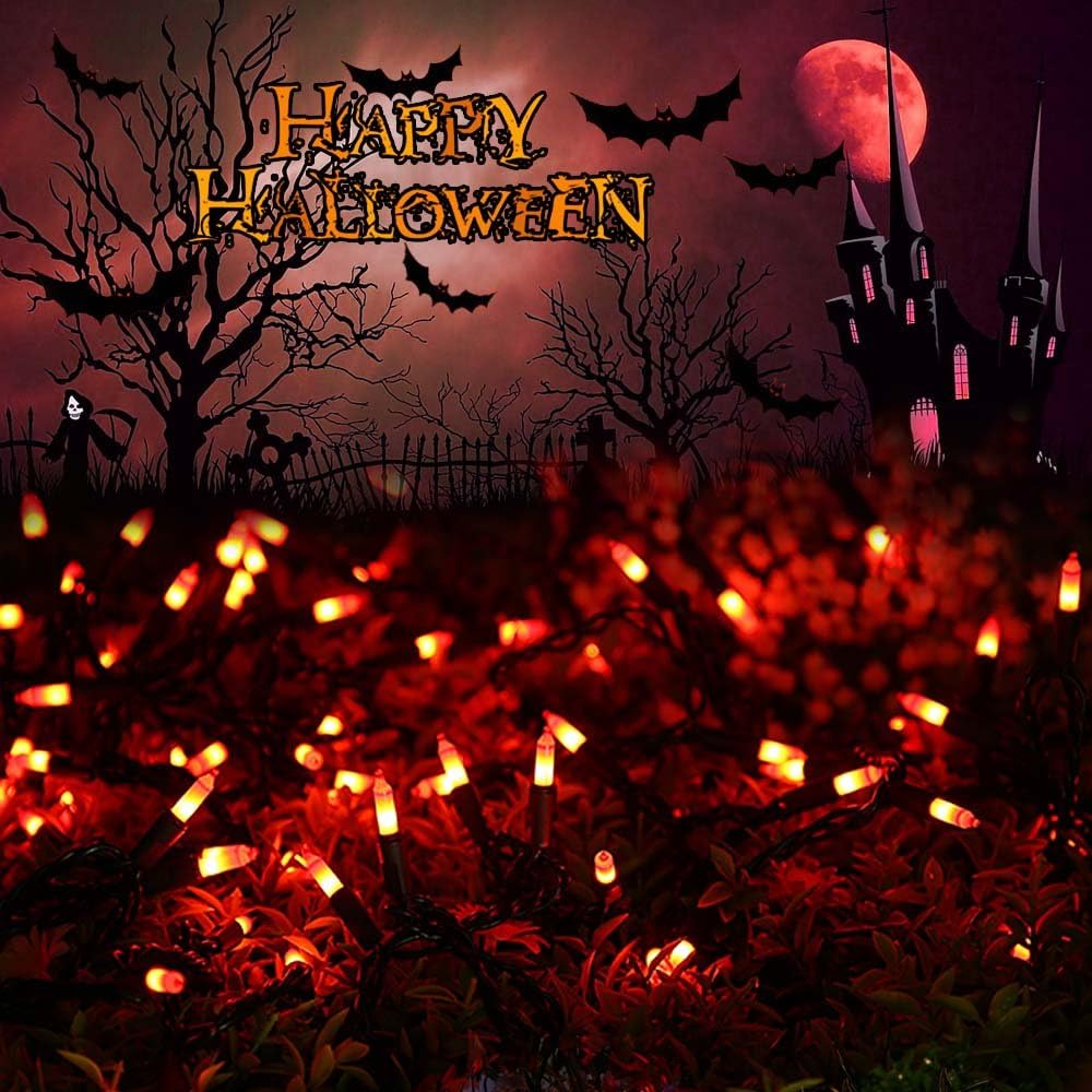 ODEETRONIC Orange Halloween String Lights, 2 Packs Total 43.26ft 200 Count Incandescent Orange Lights, 120V UL Certified Connectable Halloween Mini Light for Indoor/Outdoor Spooky House & Party Decor