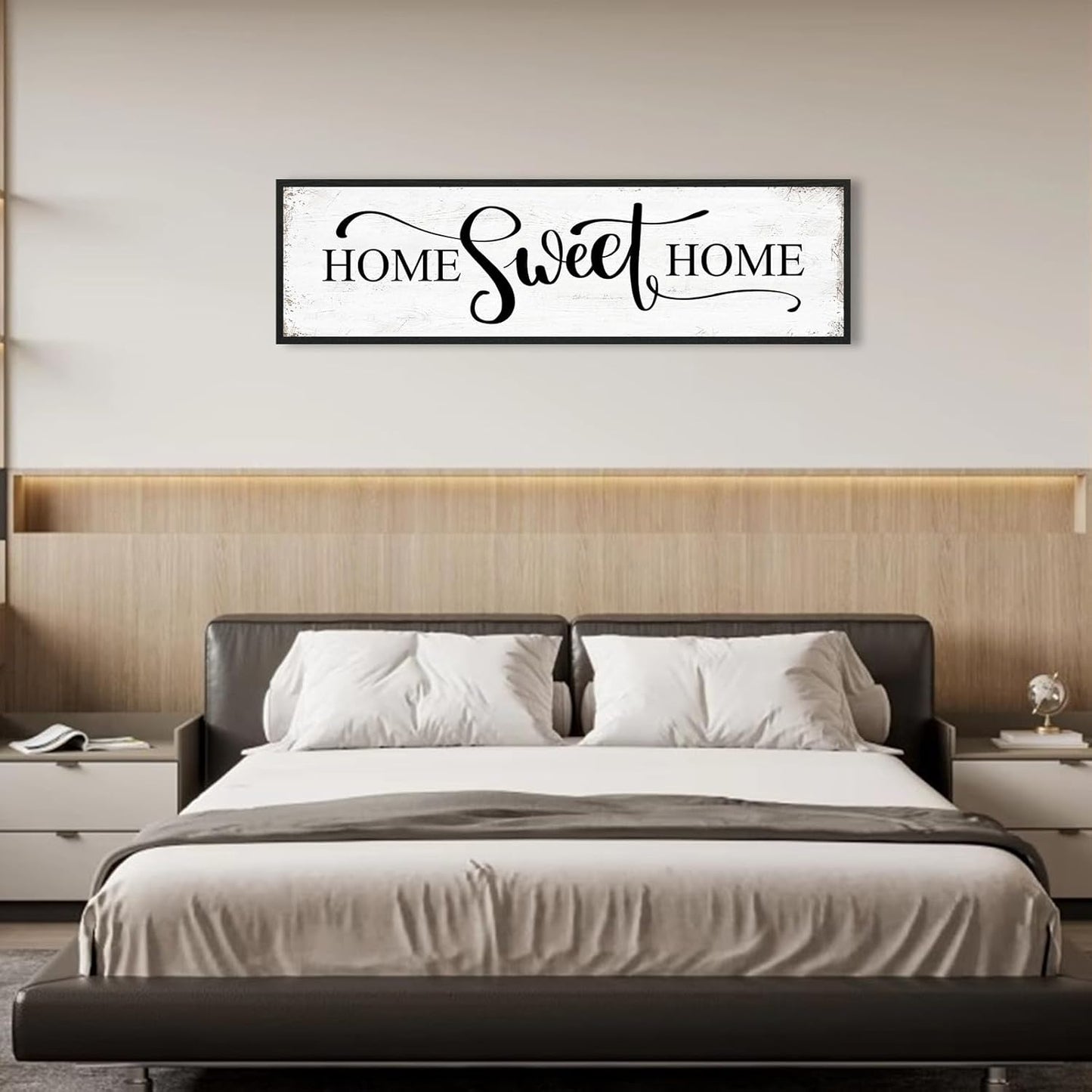 HLJ ART Home Sweet Home Wall Decor Above Bed 16"x48" Framed Large Bedroom Signs Decor for Master Family Room Living Room Dining Room,Modern Farmhouse Ructic Home Sign Behind Couch Wall Decor