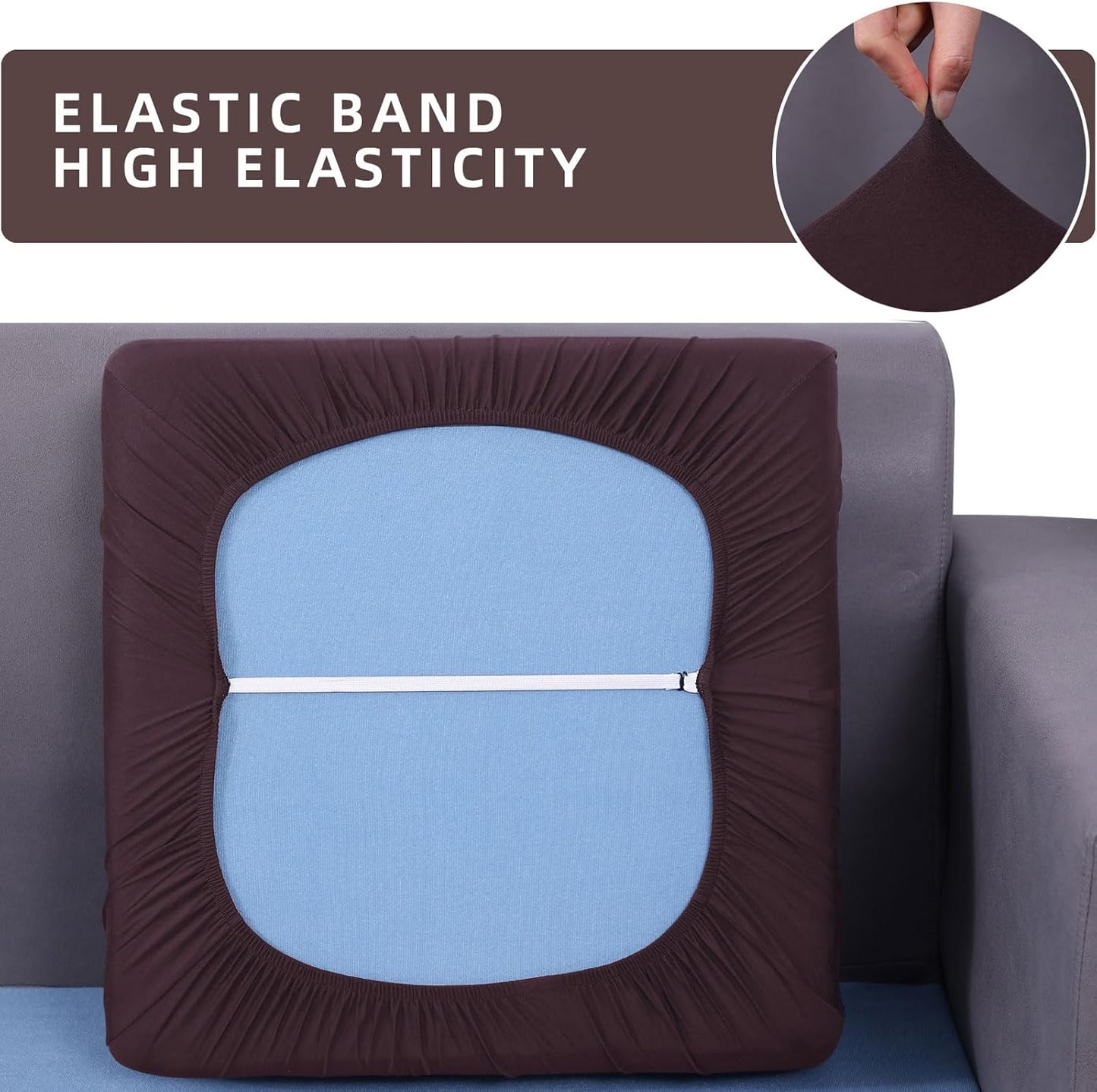 hyha Waterproof Couch Cushion Covers, Stretch Sofa Couch Seat Slipcover for Dog Washable, Non-Slip Waterproof Outdoor Cushion Covers for Patio Furniture Replacement (2 Pieces, Chocolate)