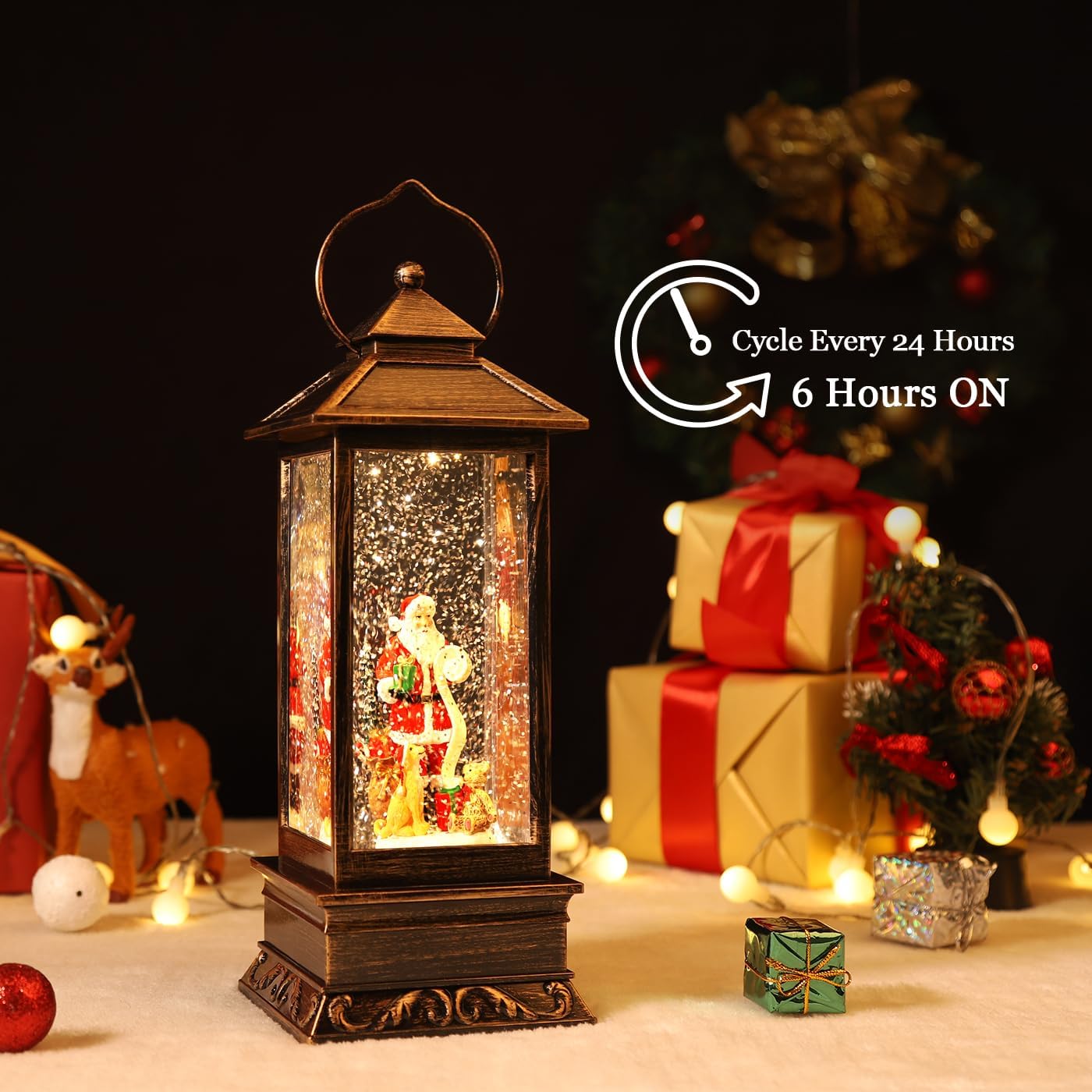House & Garden Decoration,Christmas Lantern with 8 Pieces of Music,Sparkling Crystal Keep Circling Around The Snowman Families Music Box as a (Santa Claus)