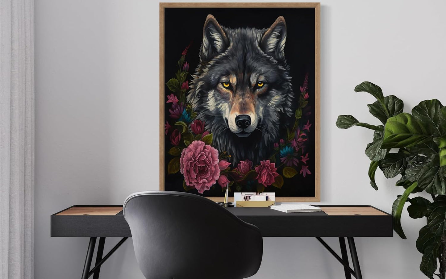Vintage Wolf Poster Art Print, Halloween Scary Wall Art Academia Spooky Painting Decoration for Horror Prints, Gothic Posters Bedroom Decor 89 (Vintage Wolf, 16 x 20 inches, Wood Frame)