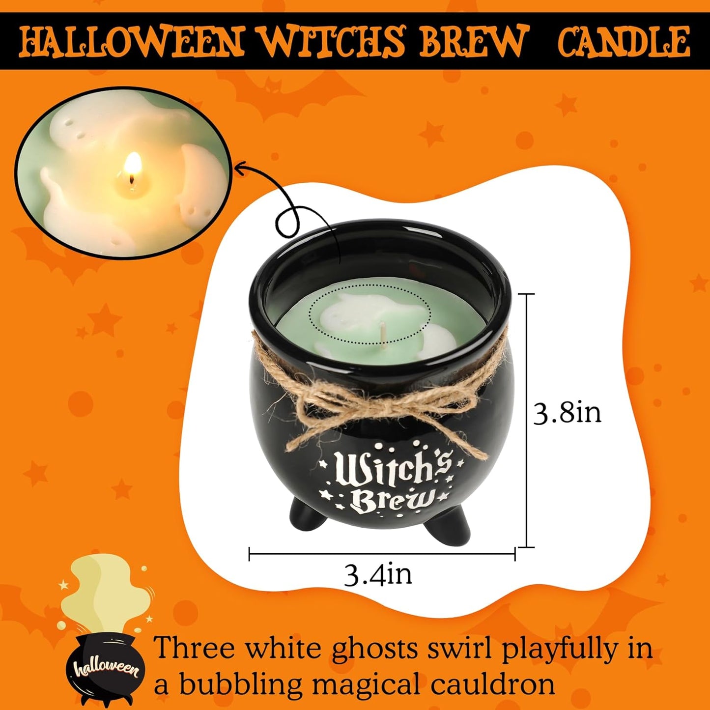 Halloween Candle,Witch Cauldron Candles with Ghost,Pumpkin Scented Candle for Spooky Halloween Decor,Gothic Witch Décor Decorations