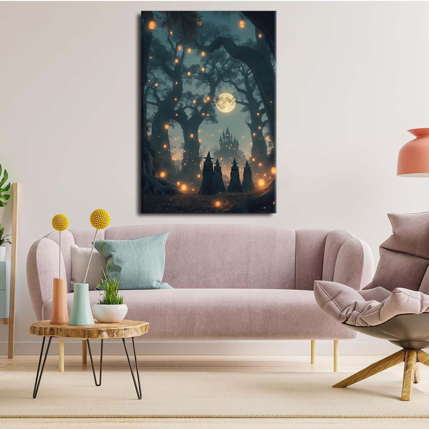 JFHCQJPK Mysterious creek painting witch and castle in magic forest art print canvas gothic print dark college decoration poster for home bedroom8x12in Frameless
