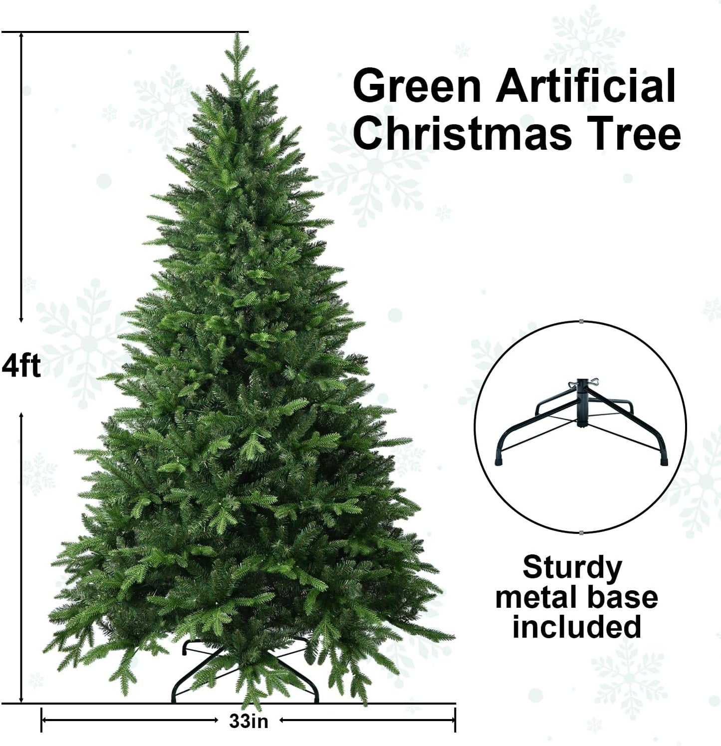 4FT Artificial Christmas Tree with 668 PE&PVC Mixed Branch Tips, Unlit Hinged Premium Spruce Fake Xmas Trees, Green, Foldable Base
