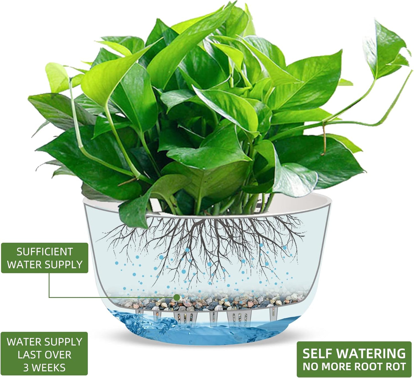 Dexceder 11.2 Inch Self Watering Hanging Planters Indoor Outdoor, Thickened Hanging Basket Flower Plant Pot (2 Pack, White)
