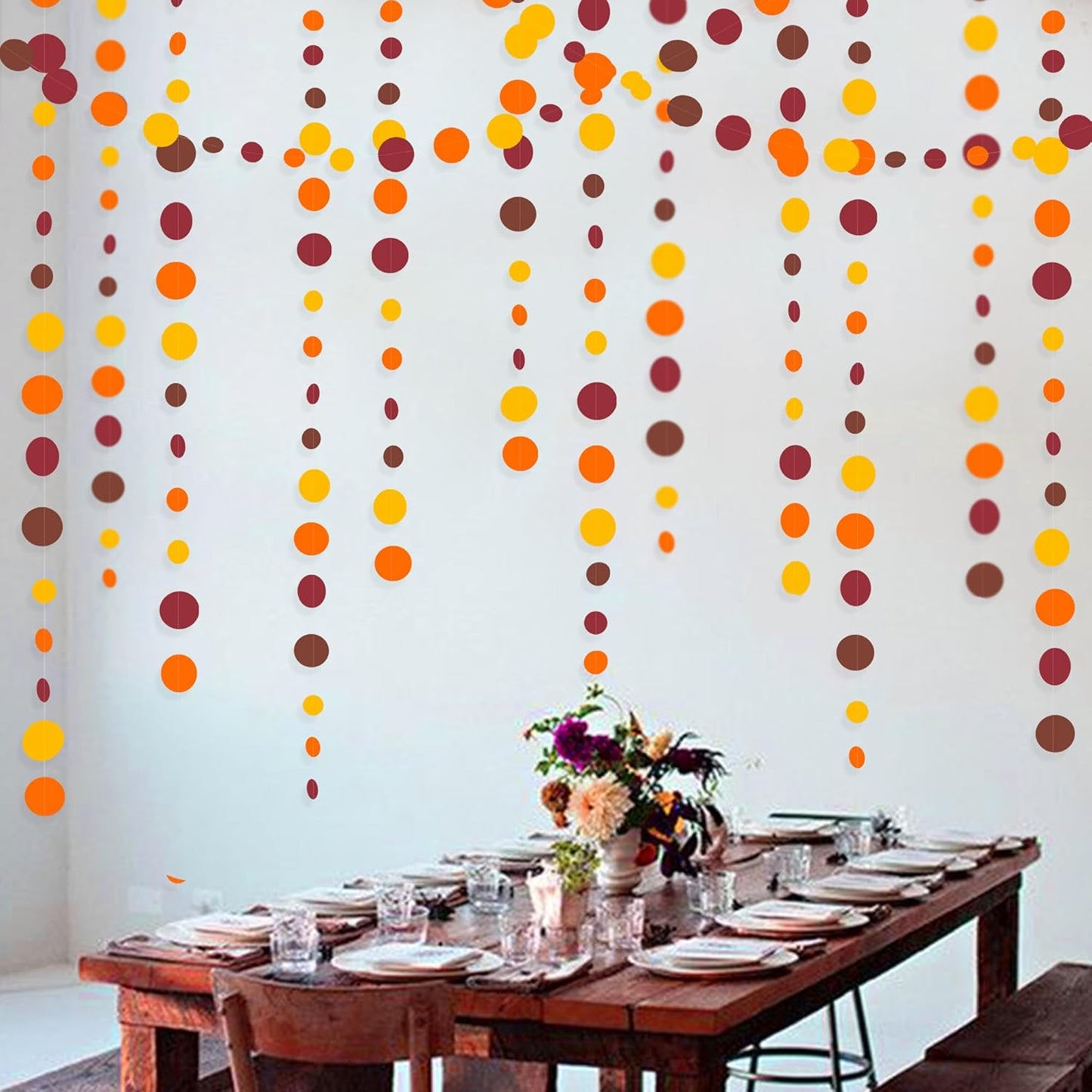 46Ft Fall Party Decorations Polka Dots Garlands Orange Yellow Burgundy Brown Hanging Paper Circle Dots Streamer for Birthday Wedding Baby Shower Fall Autumn Thanksgiving Harvest Party Decor Supplies