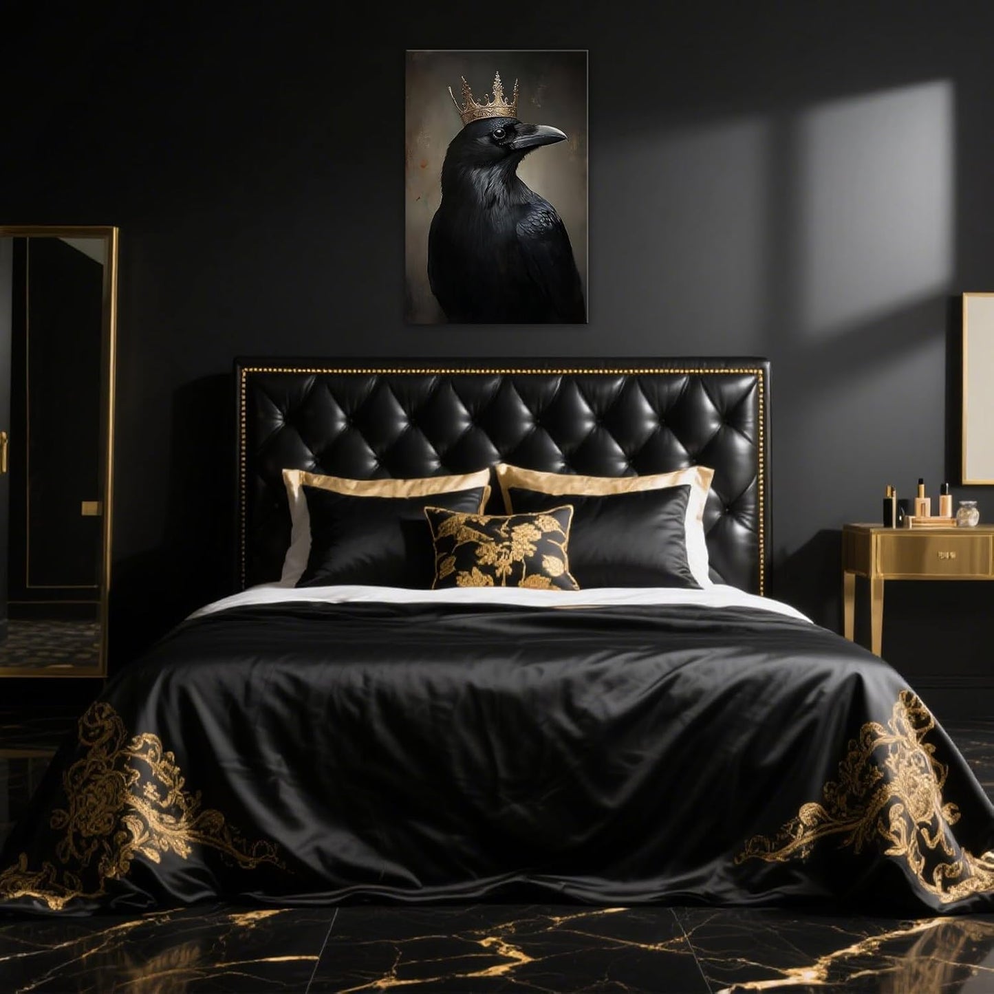 OAAPITI Raven King Wall Art Mysterious Black Bird Painting Dark Gothic Animal Canvas Print for Living Room Bedroom Home Office Inspirational Decor(Artwork-8,28"x42")