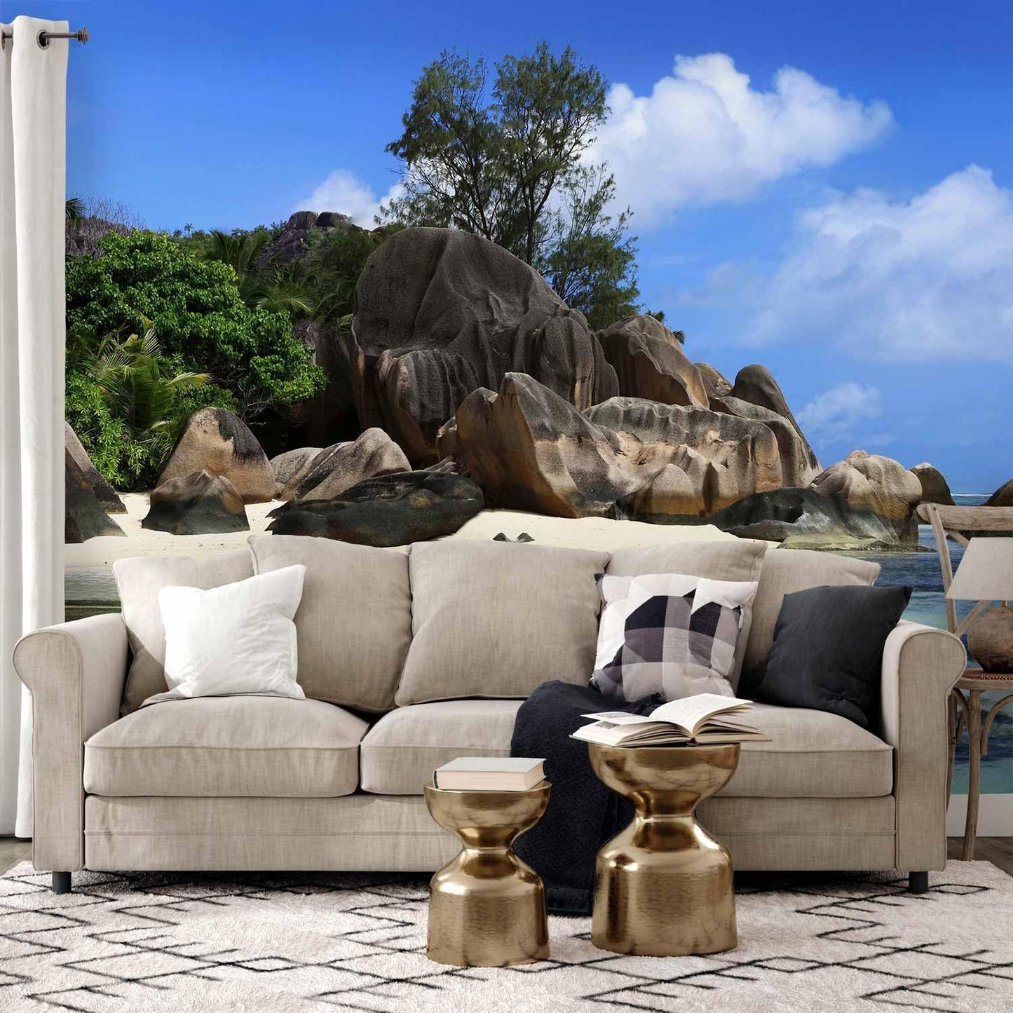 artgeist Premium Wall Mural Tropical Island 216x98 in - XXL Non-Woven Corner Wallpaper Fleece Angle Wall Decor Photo Print Picture Image Design Landscape Sea Beach Nature Palm Tree c-A-0058-a-c