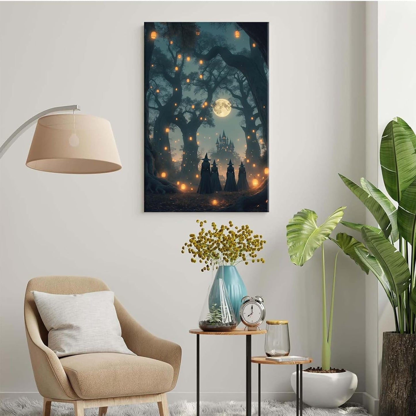 JFHCQJPK Mysterious creek painting witch and castle in magic forest art print canvas gothic print dark college decoration poster for home bedroom8x12in Frameless