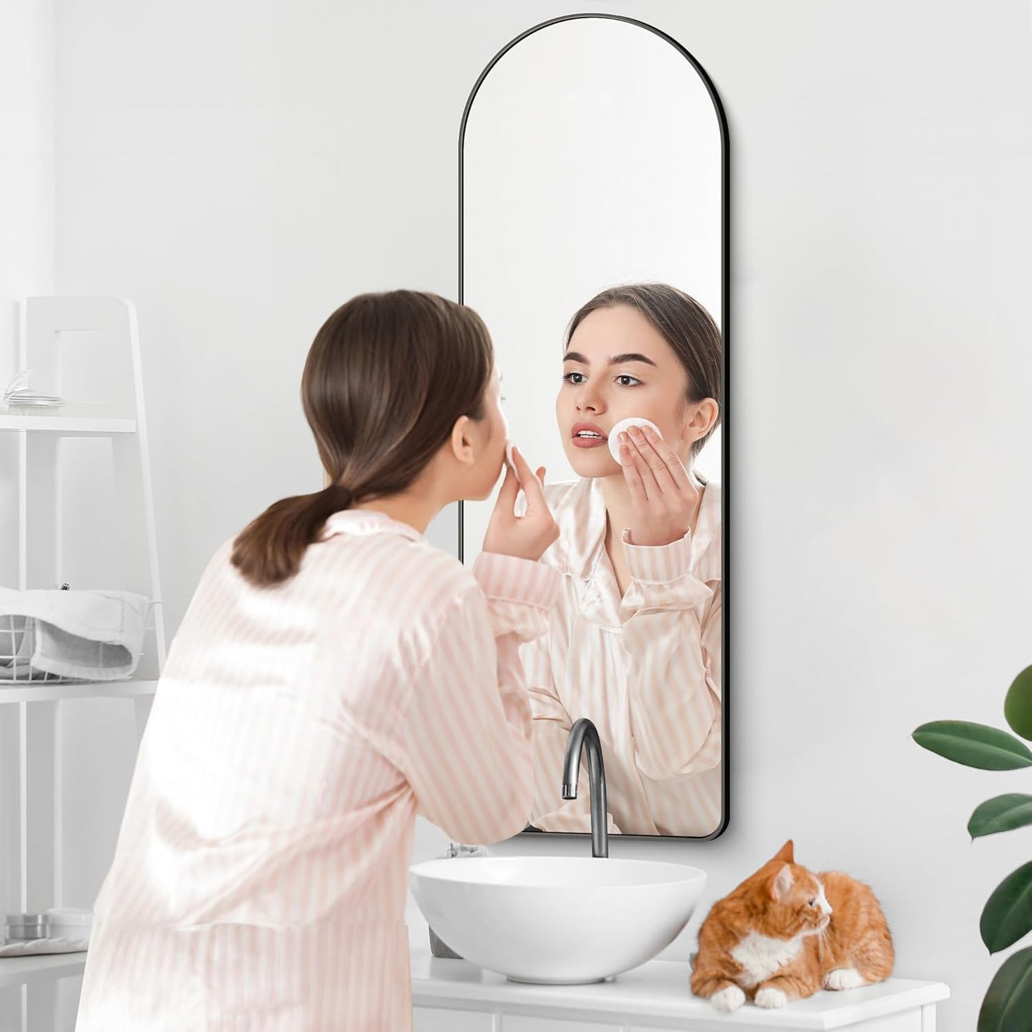 Arched Bathroom Mirror, 16"x48" Black Arched Mirror for Bathroom, Wall Mounted Mirror, Vanity Wall Mirror w/Metal Frame for Bedroom, Entryway, Living Room, Vertically Hanging