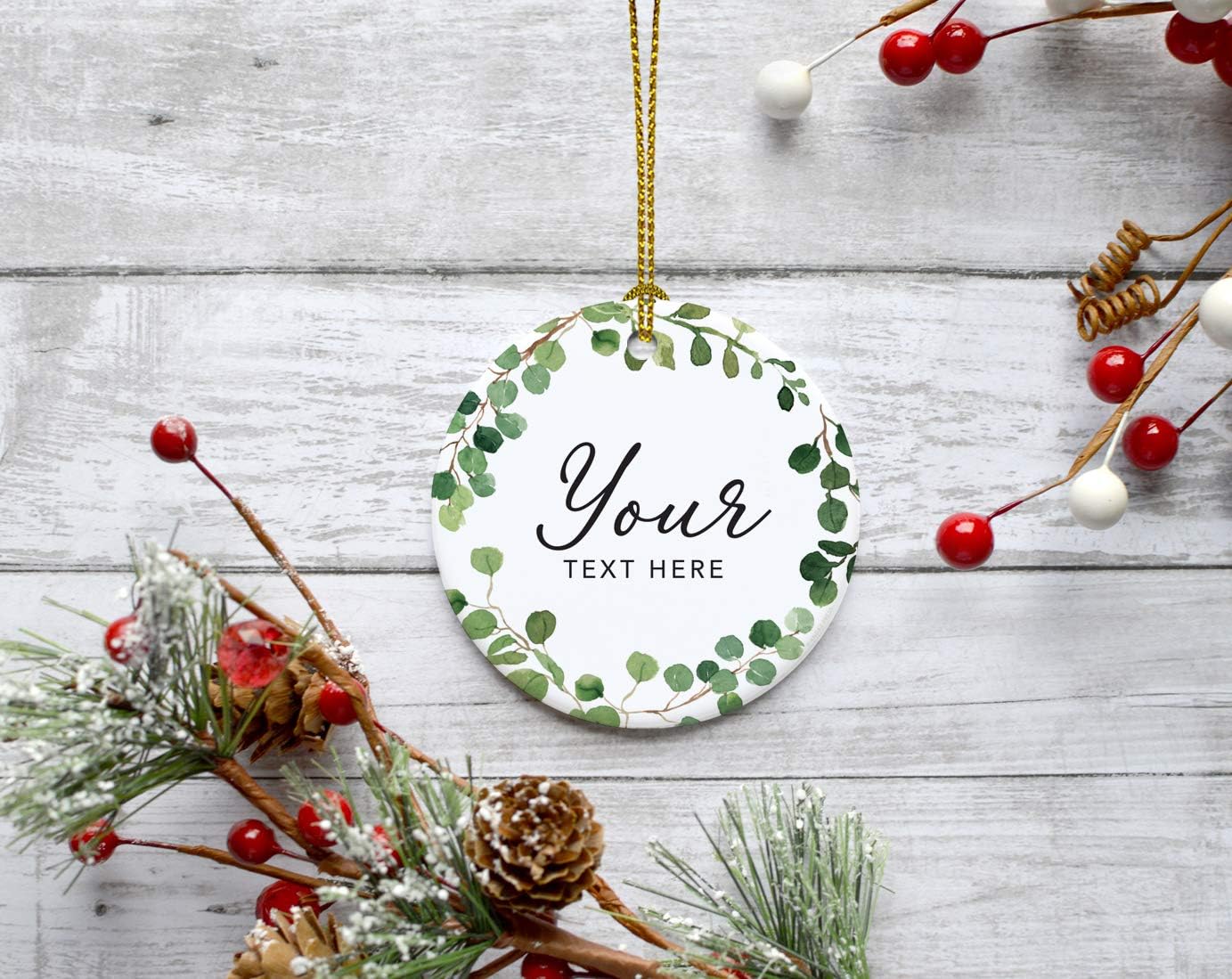 Andaz Press Personalized Round Ceramic Porcelain Christmas Tree Ornament Gift, Your Text Here, Farmhouse Eucalyptus Wreath, 1-PackGirl's Grandchild Niece Birthday Ideas