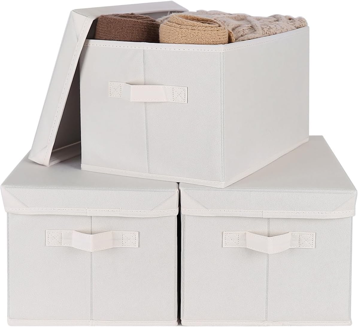 WUIKE 3 Pack Large Fabric Storage Baskets with Cover for Bedroom, Closet Storage Bins with Lids for Clothes, Towel, Blanket, Purse, Hats