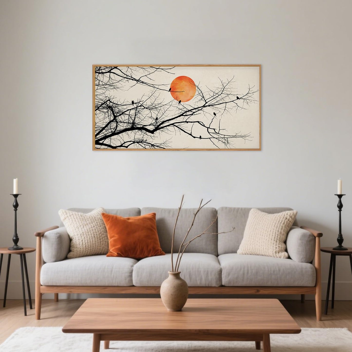 Celestdeco Large Vintage Tree Branch Framed Canvas Wall Art Set, Retro Tree Drawing Wall Decor, Nature Botanical Wall Painting, Neutral Landscape Art Print for Living Room, Bedroom, Office - 20"X40"x1