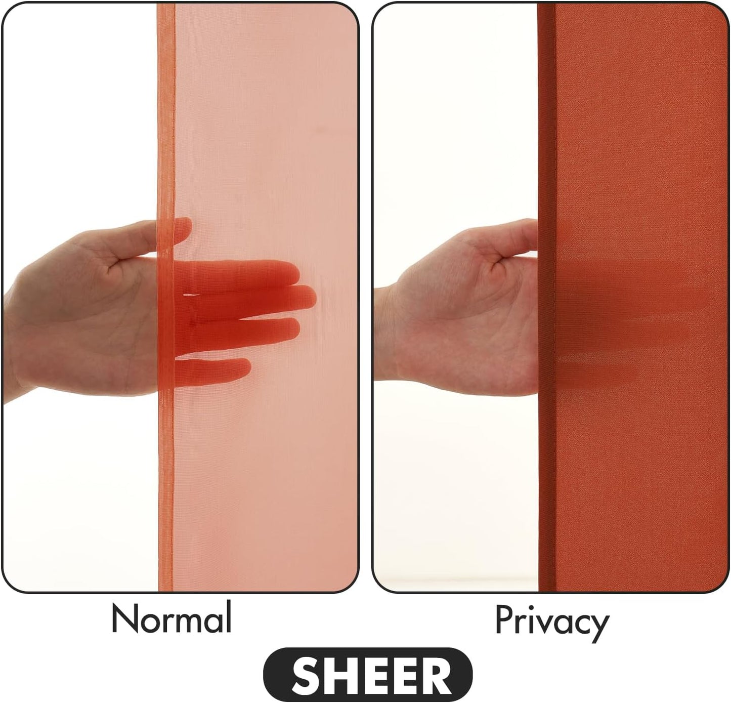 MIULEE Burnt Orange Privacy Sheer Curtains That Let Light in 63 Inches Long Non-See-Through Semi Sheer Curtain Light Filtering Window Curtains Drapes for Living Room Bedroom 2 Panels Set 42 X 63