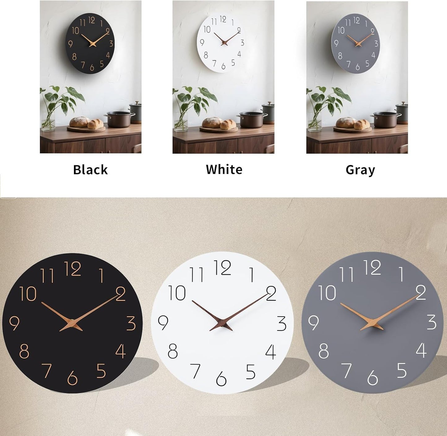 Mosewa Wall Clock Battery Operated 10 Inch Black Silent Non Ticking Simple Minimalist Style Rose Gold Numbers Decorative for Living Room Kitchen Home Office Bathroom