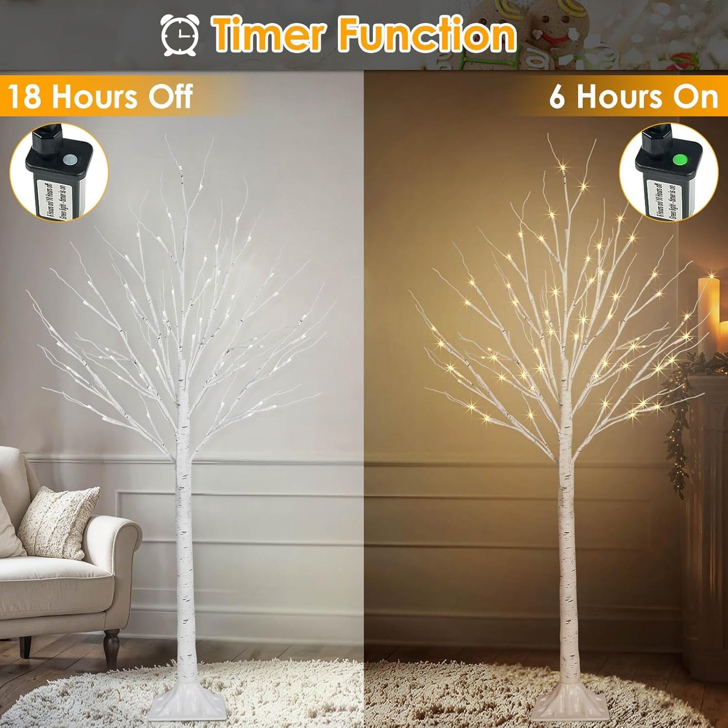 2 Pack 4FT 100LED Christmas Lighted Birch Tree, Timer Function Prelit Artificial Tree Lamp Plug in with Warm White Lights, 2 Modes Twinkling Twig Trees for Indoor Outdoor Party Christmas Decorations