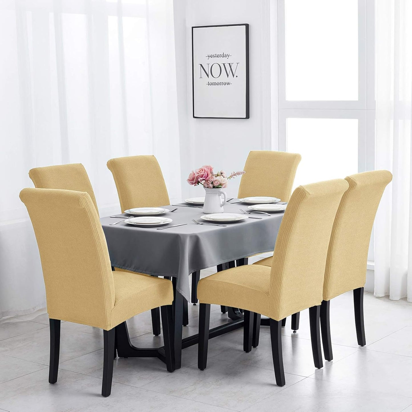 Joccun Chair Covers for Dining Room Set of 2,Dining Chair Slipcovers Stretch Dining Room Chair Covers Seat Protector,Washable Parsons Chair Cover for Home,Hotel(Parmesan,2 Pack)