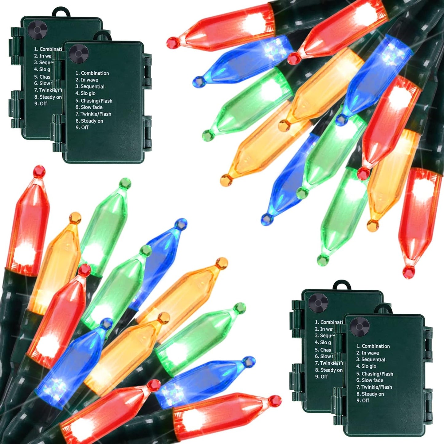 Brightown Christmas Lights 4 Pack 50 LEDs Battery Powered String Lights with Green Wire for Holiday Decorations, Tree Lights, Party, Xmas, Easter, Wedding, Patio, Home Decor, Indoor and Outdoor Use