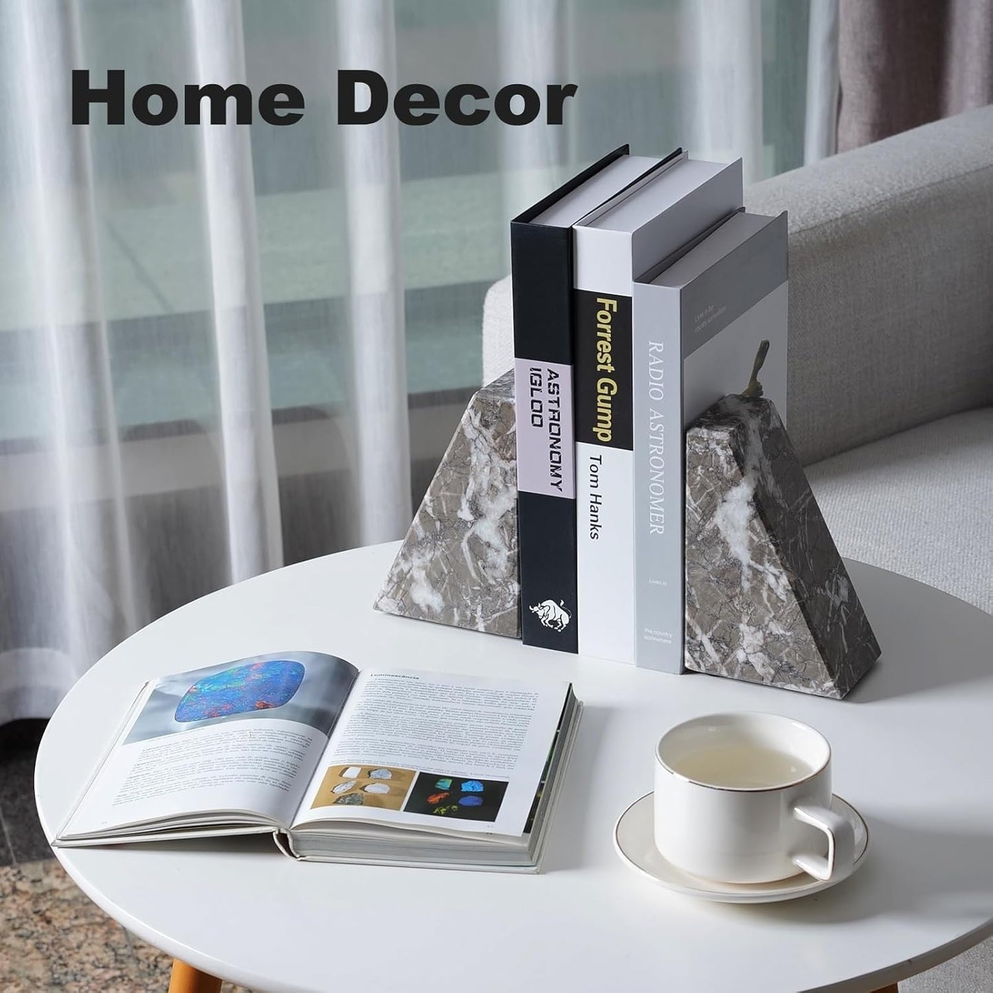 Marble Bookends for Heavy Books, Decorative Bookends for Shelves, Durable and Heavy-Duty Book End for Hardback Book & CDS, Unique Book Stopper & Holder, Gris Lido, Set of 2