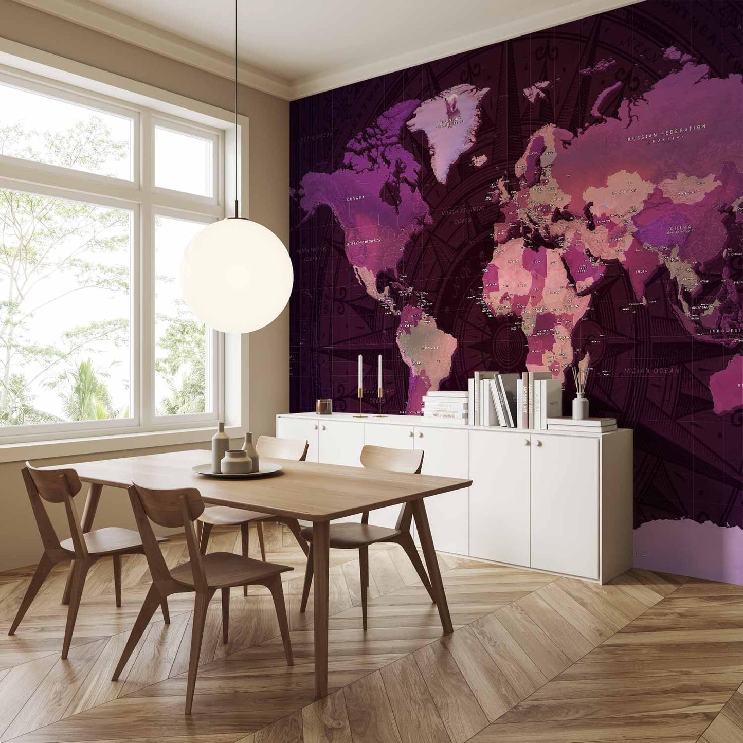 artgeist Premium Wall Mural World Map 177x124 in - XXL Non-Woven Wallpaper Fleece Wall Decor Photo Print Picture Image Design Home Map of The World k-A-0273-a-a