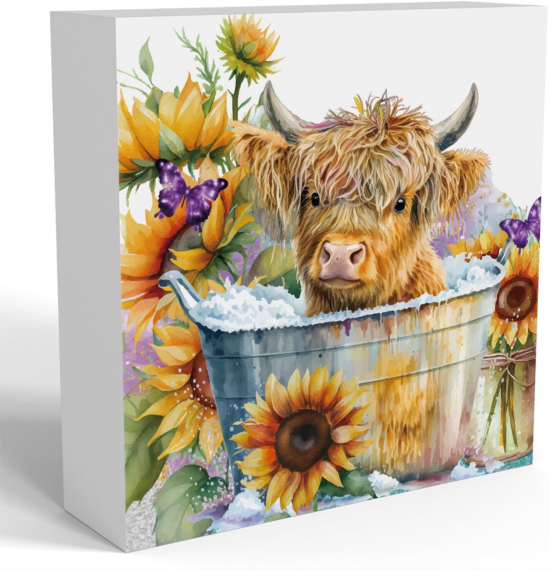 Highland Cow Funny Bathroom Decor, Highland Cow Gifts, Highland Cow Decor,Highland Cow Nursery Decor,Wooden Box Decor Sign for Home Farmhouse Office Living Room Table Shelf Tiered Desk