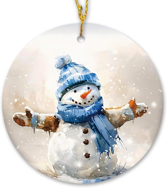 Christmas Snowman Ceramic Ornament Gifts, Winter Christmas Blue Snowman Decorative Hanging Ornaments for Xmas Tree Holiday Party Decoration, Winter Xmas Tree Decorations