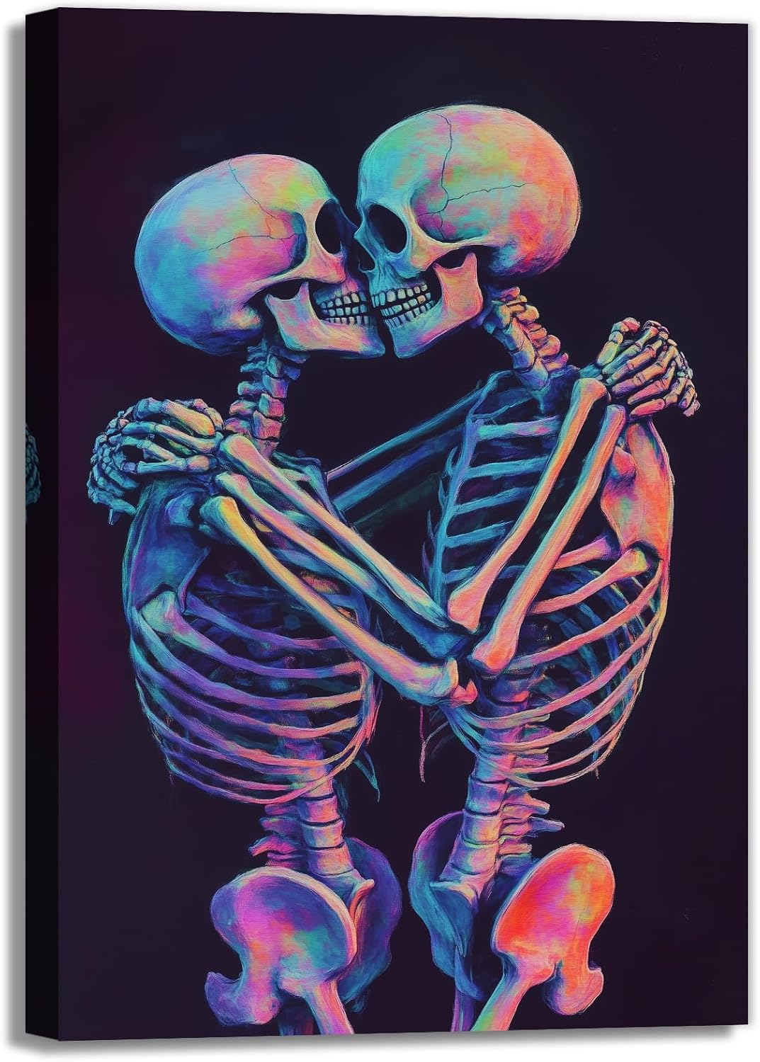 Skeleton Wall Art Kissing Skull Art Poster Skeleton Lover Picture Print On Canvas Abstract Horrible Theme Painting Framed Artwork Living Room Decor(Artwork-3,20"x30")