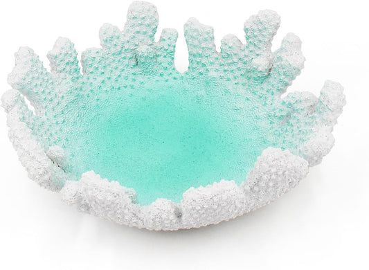 Turquoise Coral Textured Decorative Bowl,9.45" Medium Resin Decorative Centerpiece Bowl for Coastal Beach theme house table centerpiece decorations & Nautical decorations for coffee table