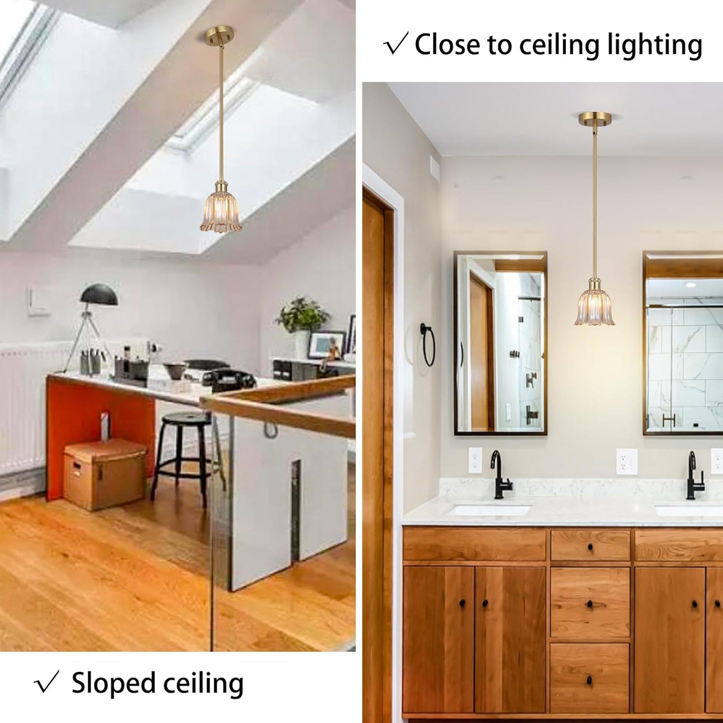 Modern Gold Pendant Light 3 Pack Brushed Brass Mid Century Chandelier Amber Glass Shades Adjustable Rods Farmhouse Ceiling Hanging Lighting Fixture Kitchen Island Dining Room Bedroom