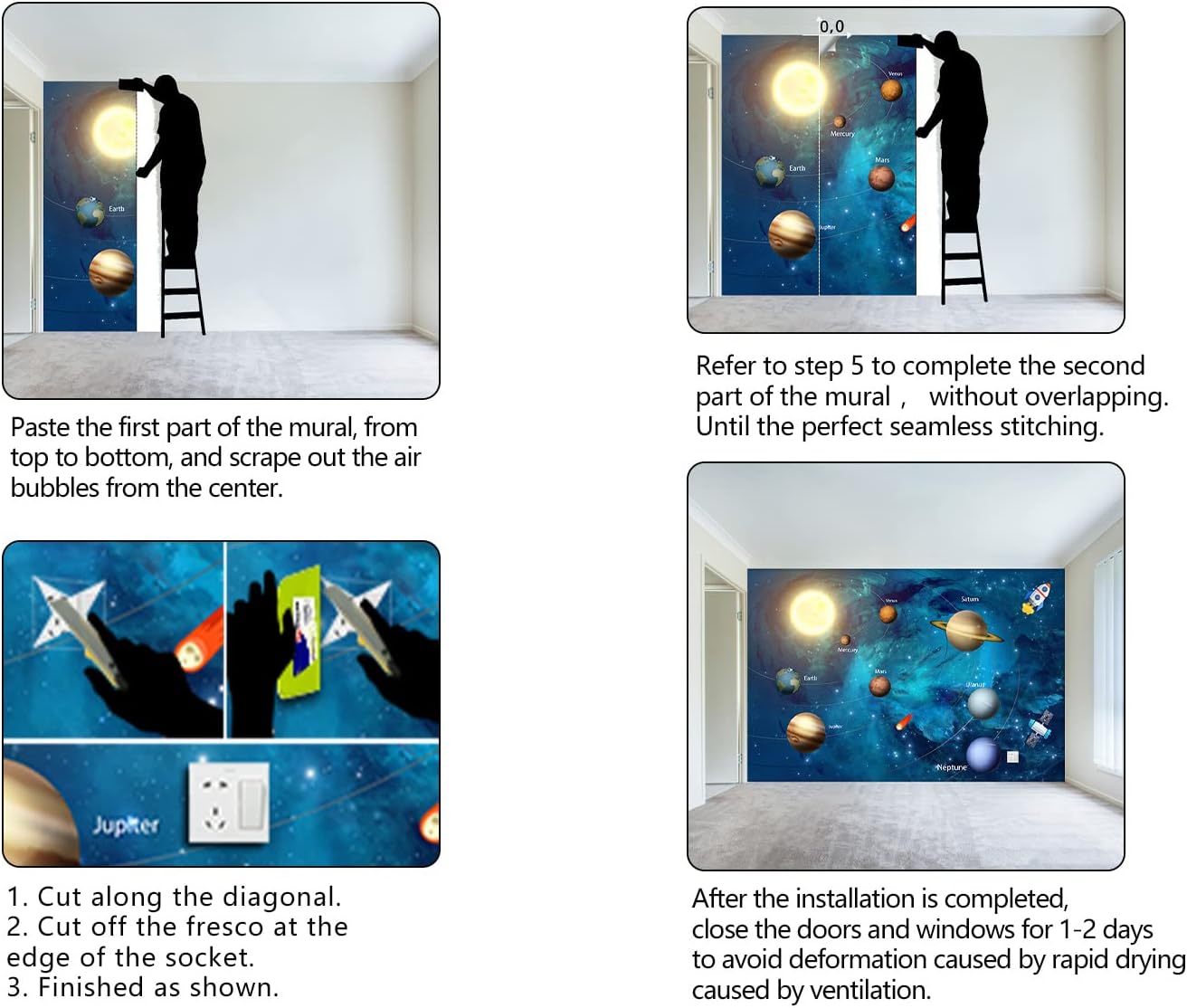 Kids Universe Planet Galaxy Wallpaper Solar System Starry bight Sky Ceiling Nursery Wall Mural - 91"x65"（Not Peel and Stick）