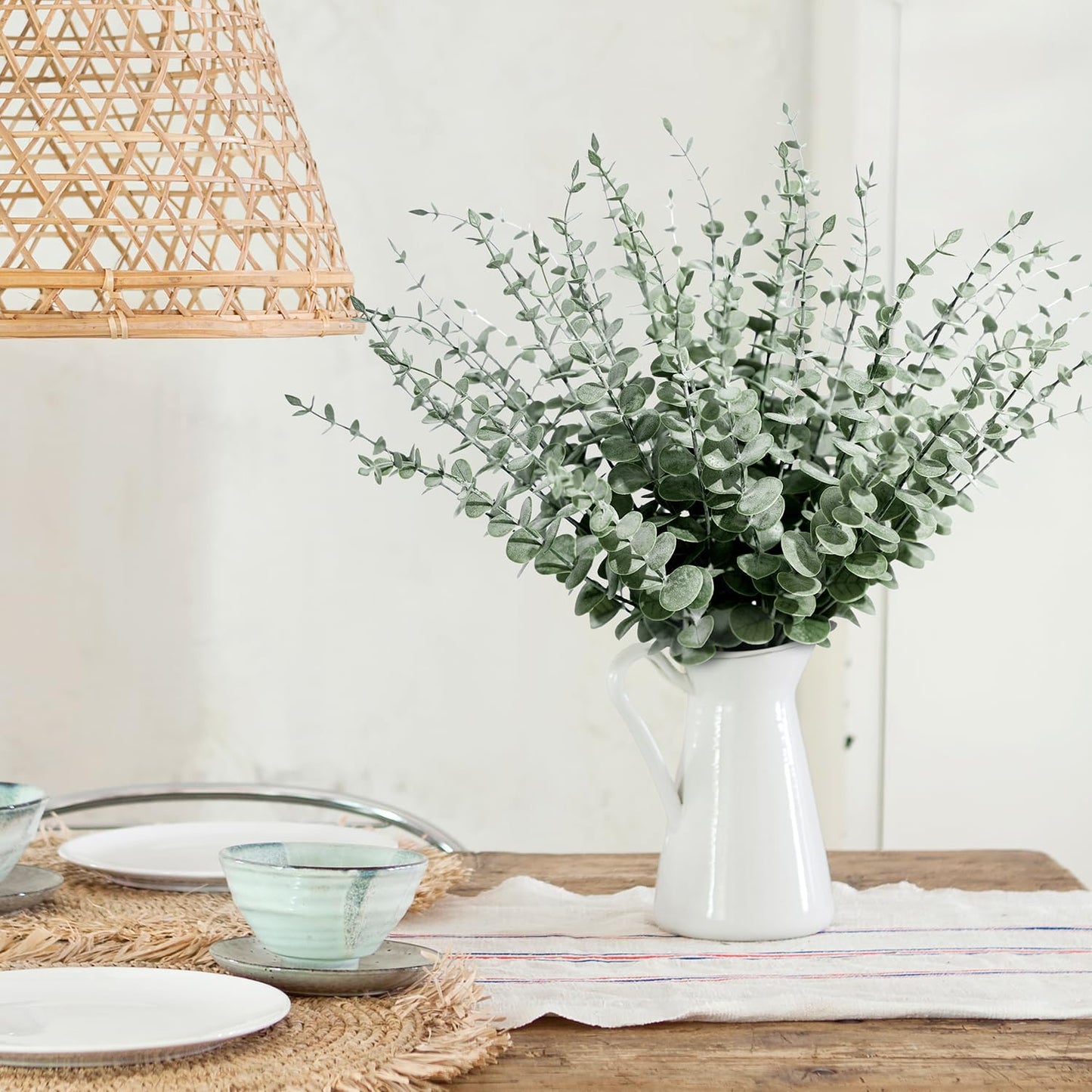 48Pcs Faux Eucalyptus Stems, 15" Artificial Eucalyptus Plants with White Frosted Coating, Fake Eucalyptus Decor Plastic Greenery Leaves for Wedding Bouquets Home Decor DIY Floral Arrangements