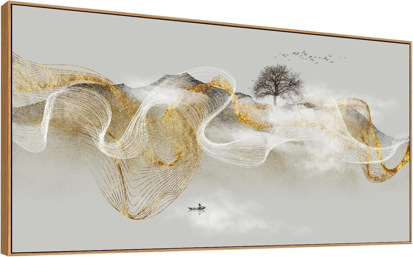 HUADAOART Wall Art Modern Zen Light Luxury Abstract Ink Landscape Background Wall Decor Canvas Print Artwork Home Decor for Living Room Bedroom 30x60 Inches（Framed）