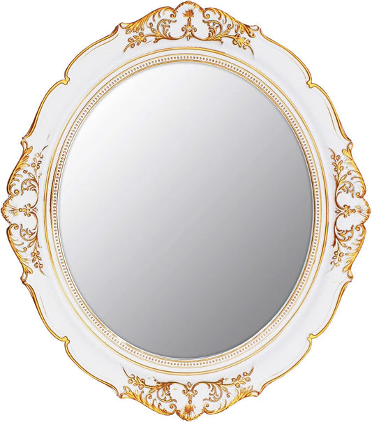 Vintage Decorative Wall Mirror 14.8 x 13.1 Inch Oval Mirror White