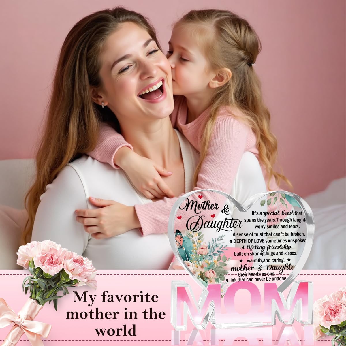 Mothers Day Gifts Best Mom Gifts -Gifts for Mom from Daughter Son - Best Mom Ever Gifts Unique Mother Birthday Acrylic Heart-Shaped Plaque Desk Decorations Present for Mom Christmas Anniversary