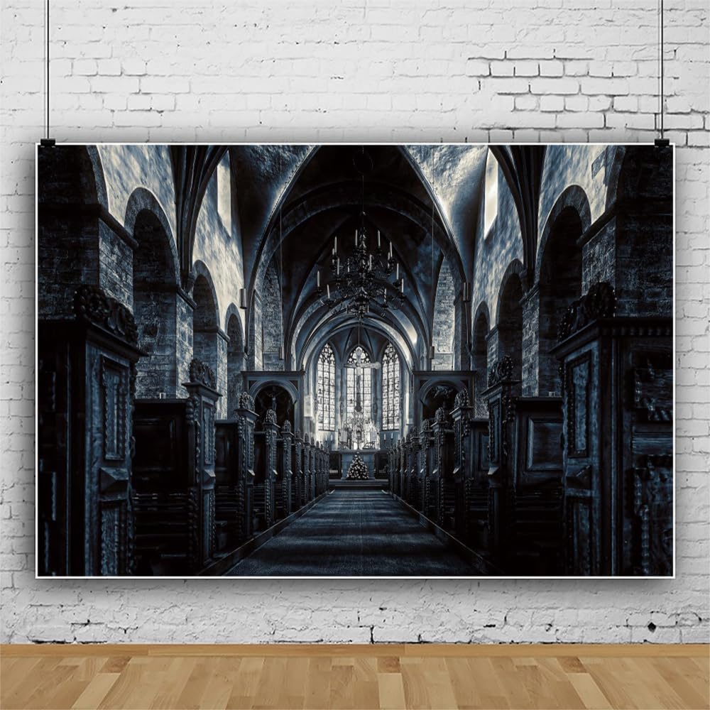 ChloropLastid 10x6.5ft Scary Church Halloween Backdrop Dark Black Horror Gothic Medieval Castle Interior Photography Background Halloween Night Carnival Theme Party Decor Banner Photo Studio Props
