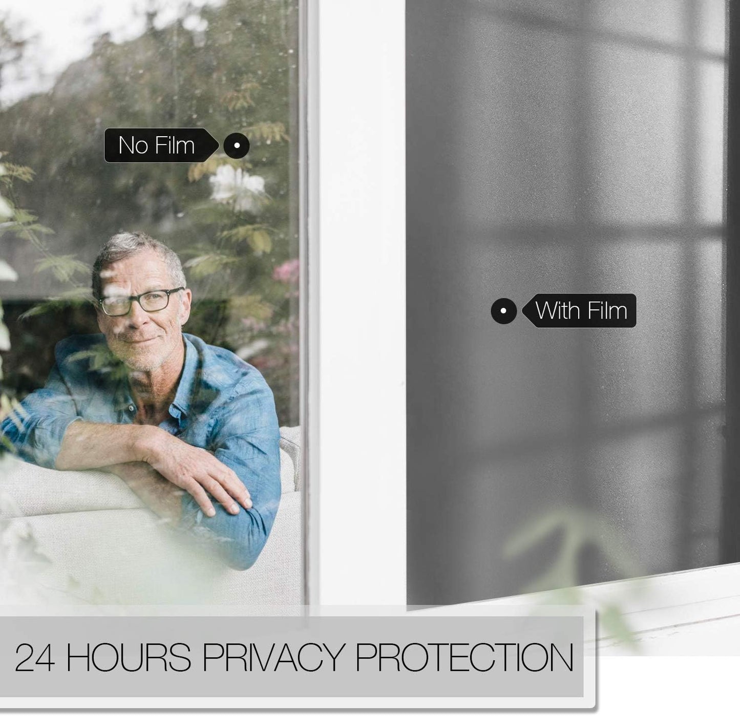 HIDBEA Frosted Window Privacy Film - Non Adhesive Static Cling Glass Stickers Sun UV Blocking Heat Control Door Covering Decals for Home Office, Frosted Gray, 17.5 x 78.7 Inch