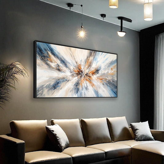 Abstract Painting Wall Art Small Size Framed Canvas Prints 20" x 40" Blue and Orange Abstract Modern Minimalist Living Room Decor for Bedroom Office Wall Décor