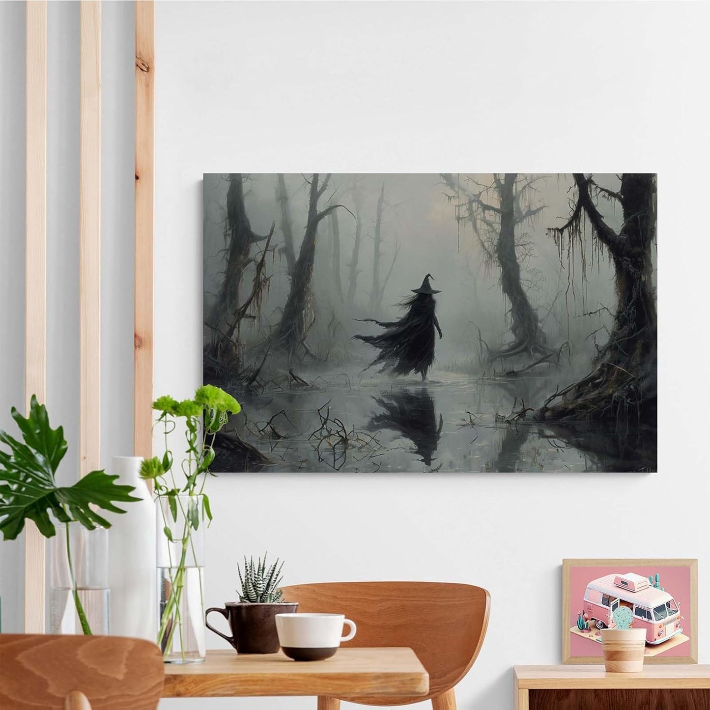 JFHCQJPK Vintage rustic swamp witch poster dark moody wall art gothic horror season halloween print for home decor retro dark moody painting28x40in Frameless