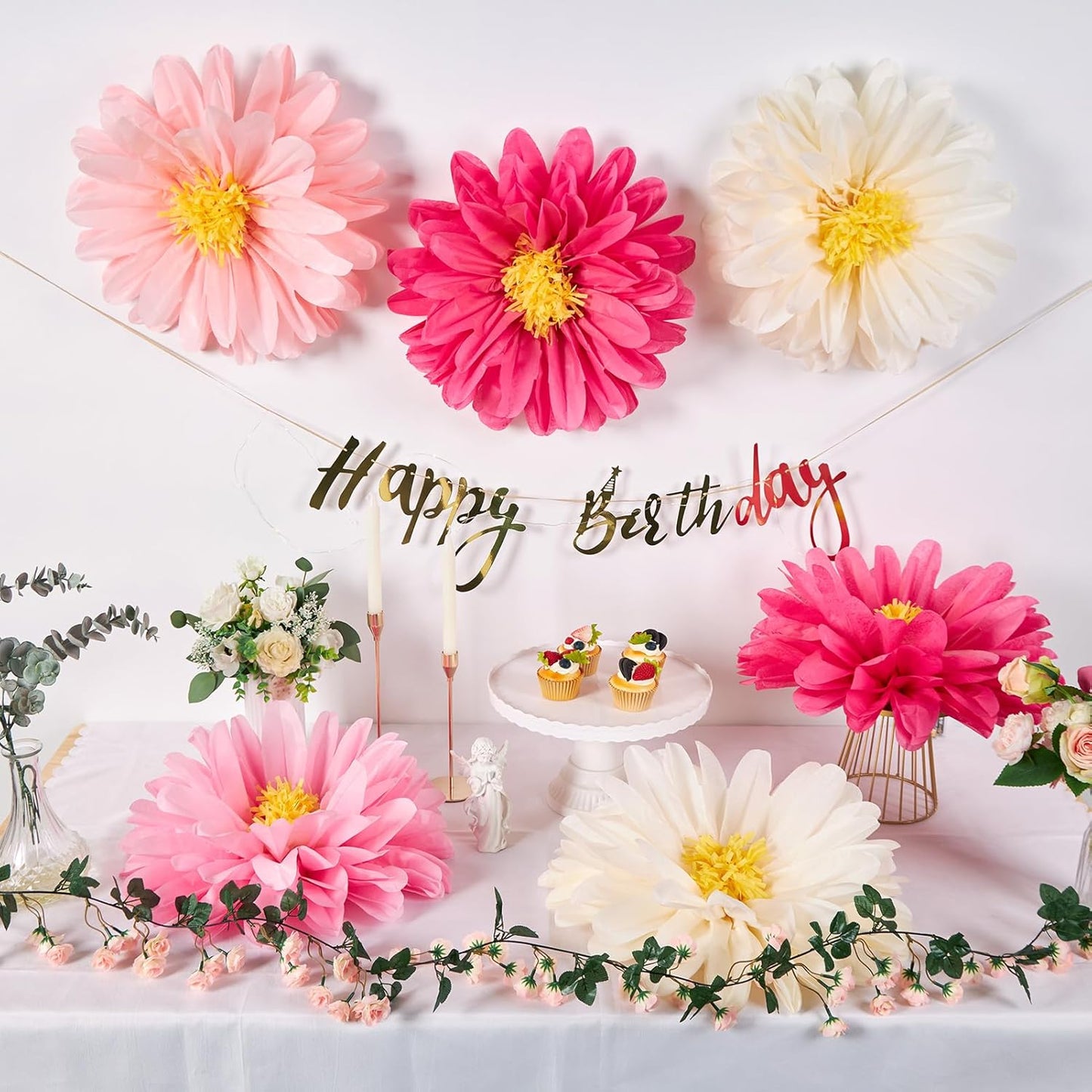 Homarkable 6 Pcs Large Pink Tissue Paper Flowers, 20 Inch Handcrafted Giant Paper Flowers for Spring Summer Party Wedding Birthday Backdrop Baby Shower Nursery Craft Outdoor Wall Decor