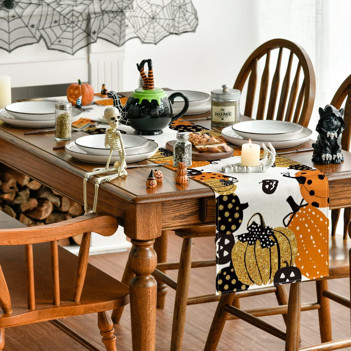 Artoid Mode Halloween Jack-O-Lantern Pumpkin Table Runner, Holiday Kitchen Dining Table Decoration for Indoor Outdoor Home Party Decor 13 x 48 Inch