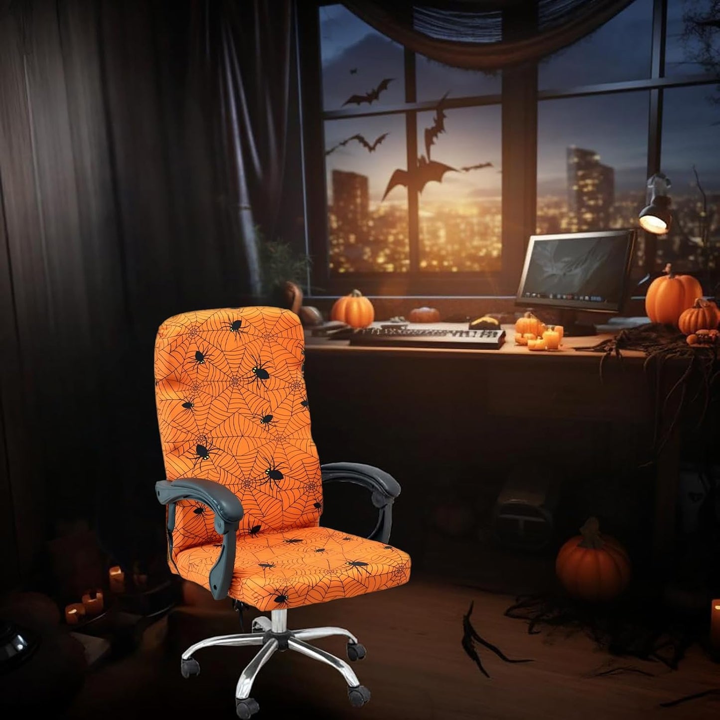 Halloween Office Chair CoversHorror Bloody Handprints Footprints on White Horror Theme Print Stretchable Slipcover for Modern Simplism Style High Back Boss Chair(No Chair) (Halloween07, L)…