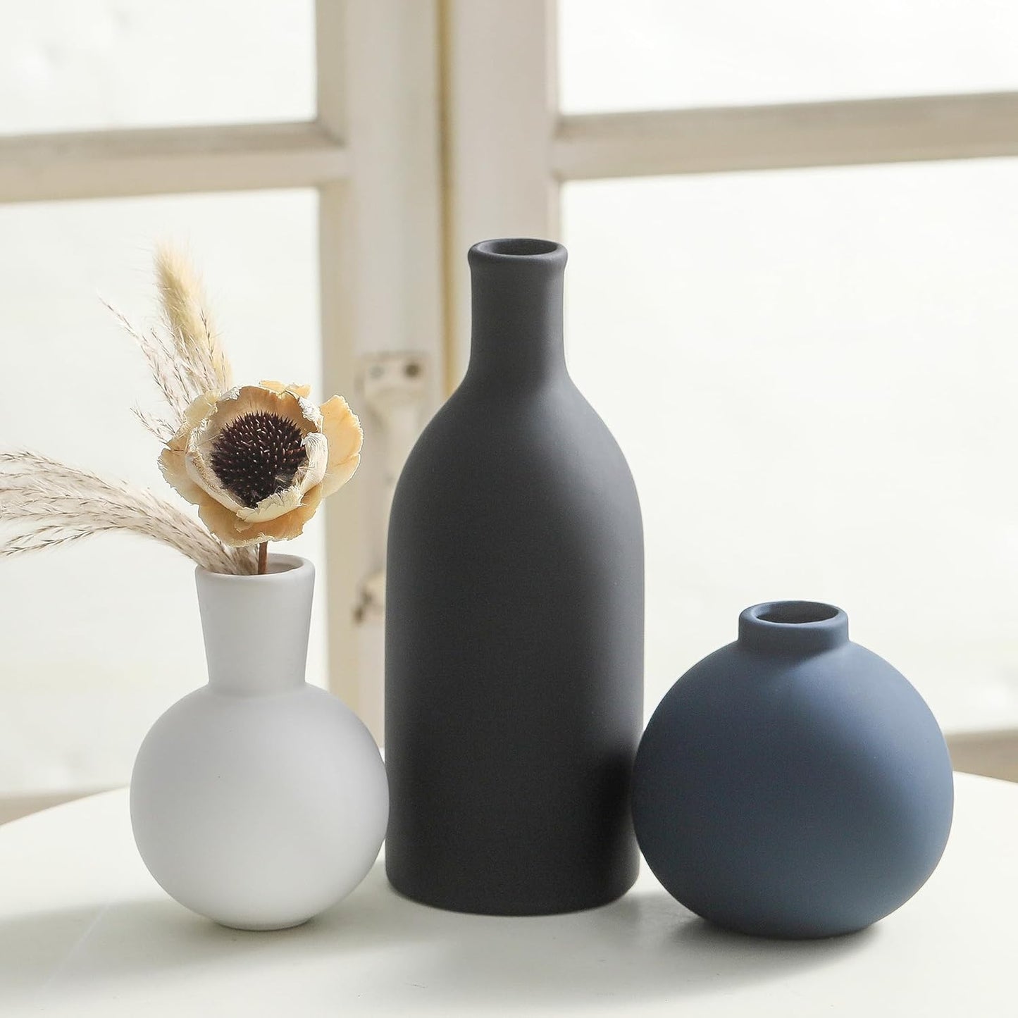Ceramic Vase Set of 3 | Vases Home Decor | Decorative Flower Table Rustic Vase Modern Decor Vase Neutral Pottery Vases for Entryway Mantel Living Room Kitchen Bedroom -Multicolor Modern