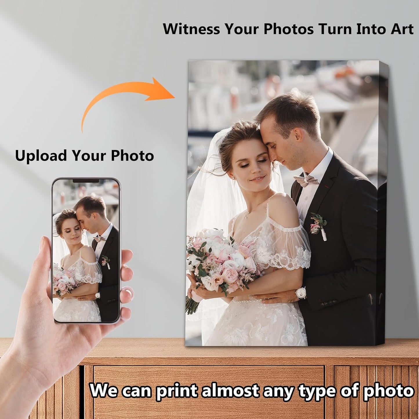 Personalized Custom Canvas Prints with Your Photos & Text, Customized Picture Print, Transform Own Images Into Framed Wall Art Digitally Printed Photo to Canvas, Keepsakes Gifts for Family 8x16’’