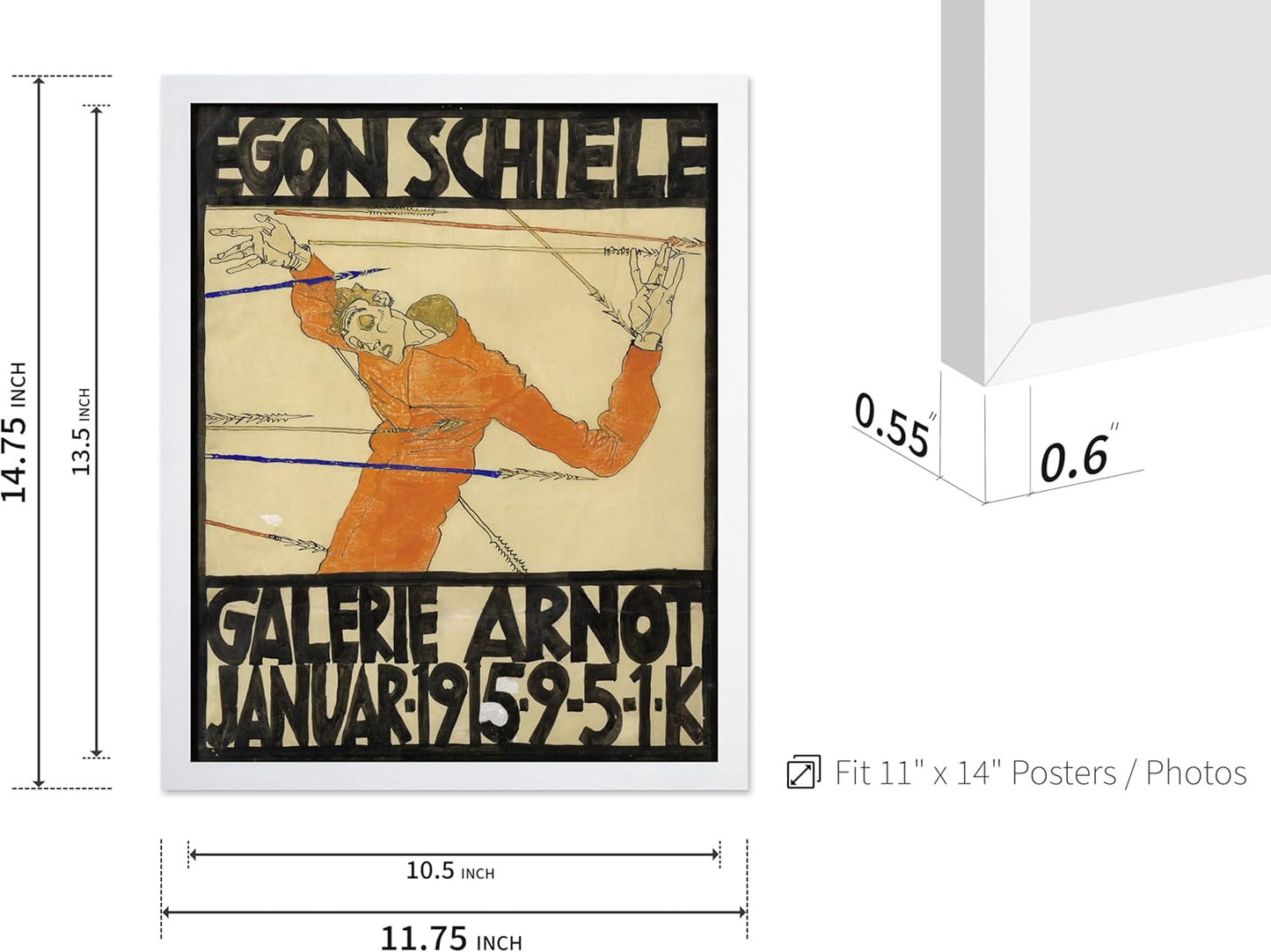 Poster Master Vintage Painting Poster - Retro Expressionism Print - Self Portrait as the Martyred St Sebastian - Gift for Artist, Friend - Wall Decor for Home, Office, 11x14 White Framed