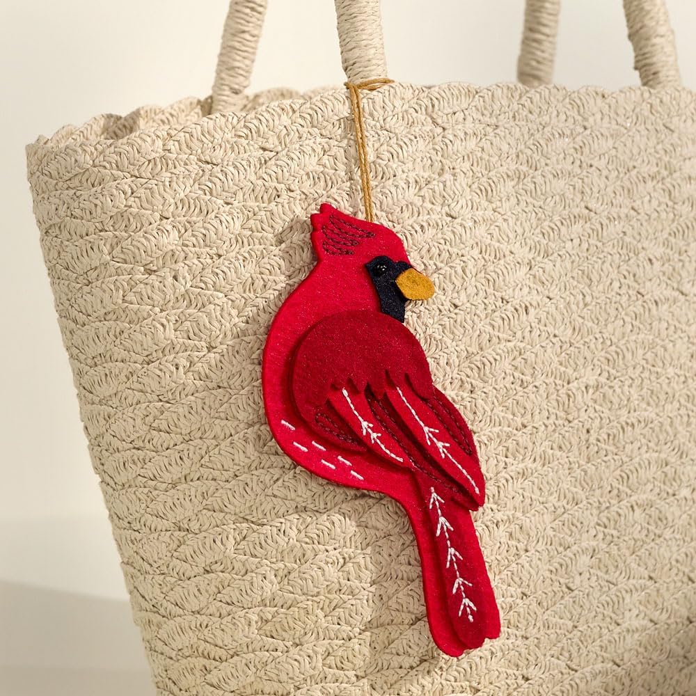 Lovepop Handmade Cheerful Cardinal HeartFelt Charm Card | Soft Felt Bird Keychain for Wallet, Handbag, Car Key, Home Decor | Ornaments, Bag Charms, Key Ring, Purse Accessories, Gift Toppers