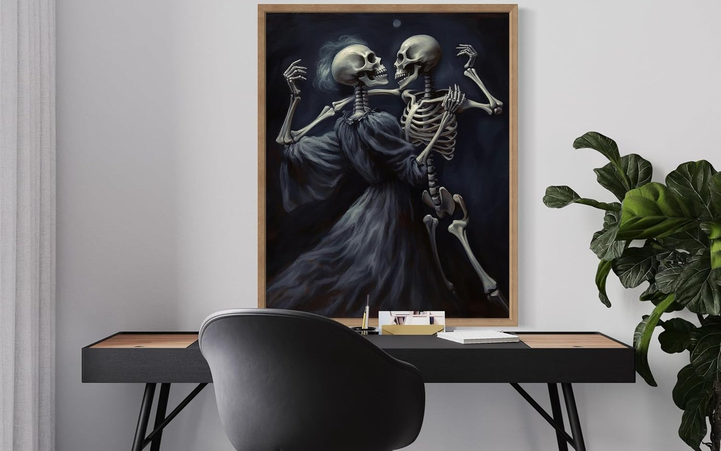 Dancing Skeleton Poster Art Print, Halloween Scary Vintage Wall Art Academia Spooky Painting Decoration for Horror Prints, Gothic Posters Bedroom Decor 89 (Dancing Skeleton, 8 x 10 inches, Wood Frame)