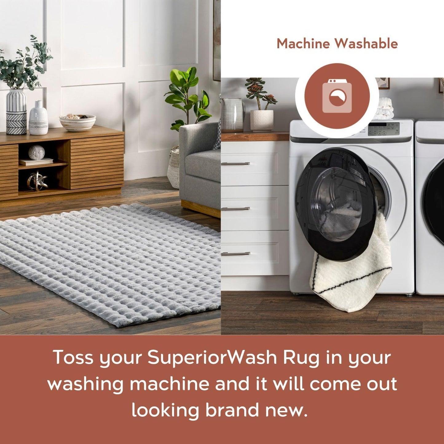 nuLOOM 5' x 8' Cozy Plush Area Rug, Machine Washable, Non-Slip, Soft Fluffy Shag Carpet for Living Room Bedroom Kids Room Nursery Home Decor, Jeni Silver