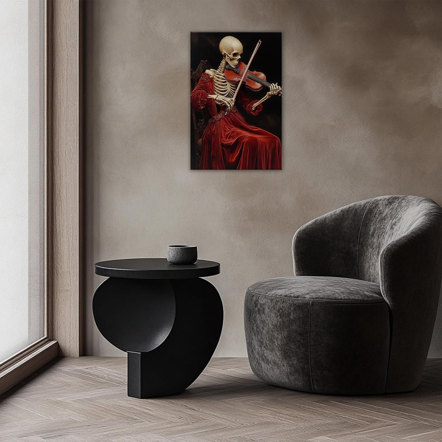 OAAPITI Gothic Skull Violinist Wall Art Macabre Musician Canvas Print Edgy Dark Art Vintage Halloween Decoration for Living Room Bedroom Home Wall Decor(Artwork-9,28"x42")