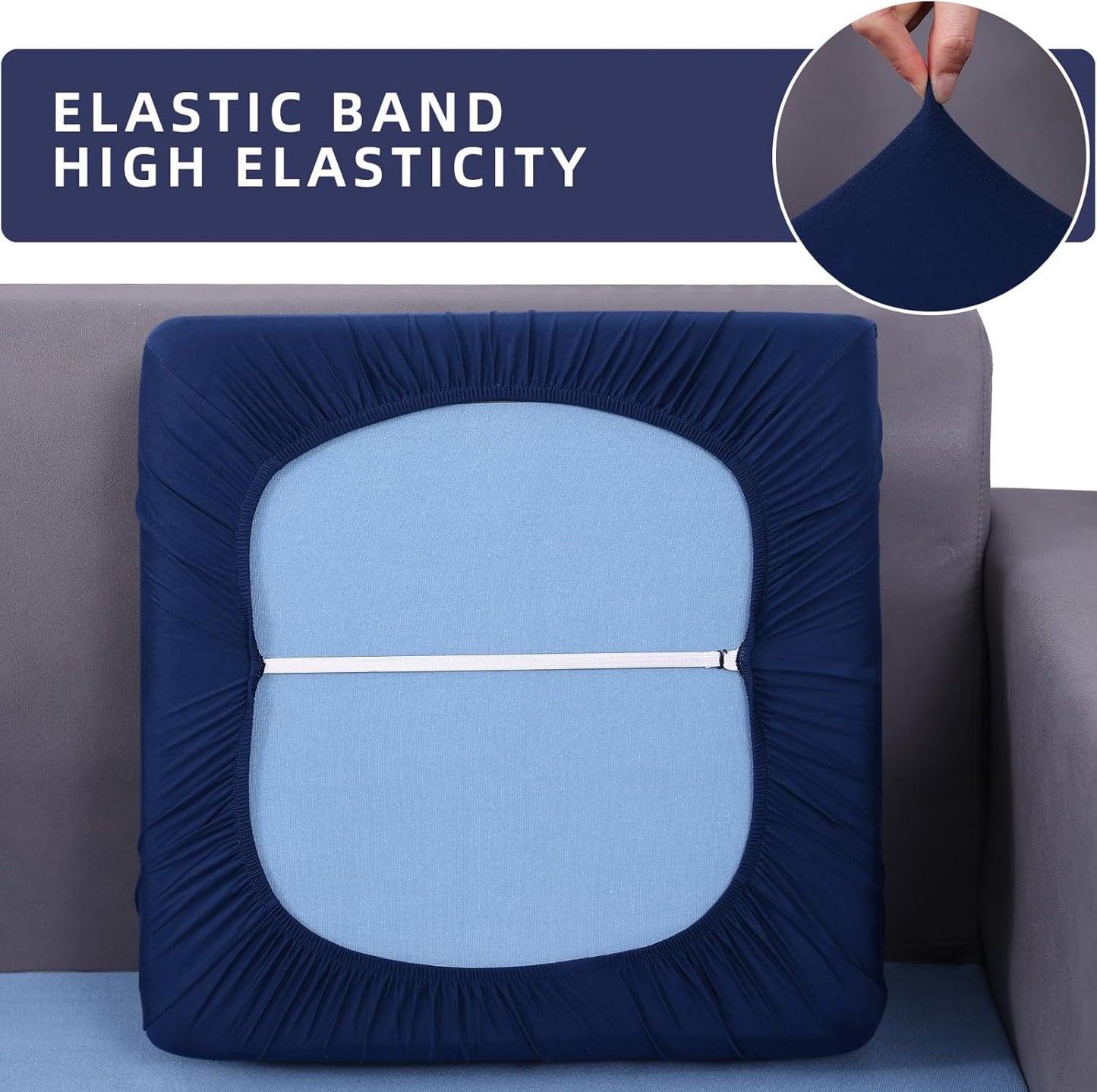 hyha Waterproof Couch Cushion Covers, Stretch Sofa Couch Seat Slipcover for Dog Washable, Non-Slip Waterproof Outdoor Cushion Covers for Patio Furniture Replacement (2 Pieces, Navy)