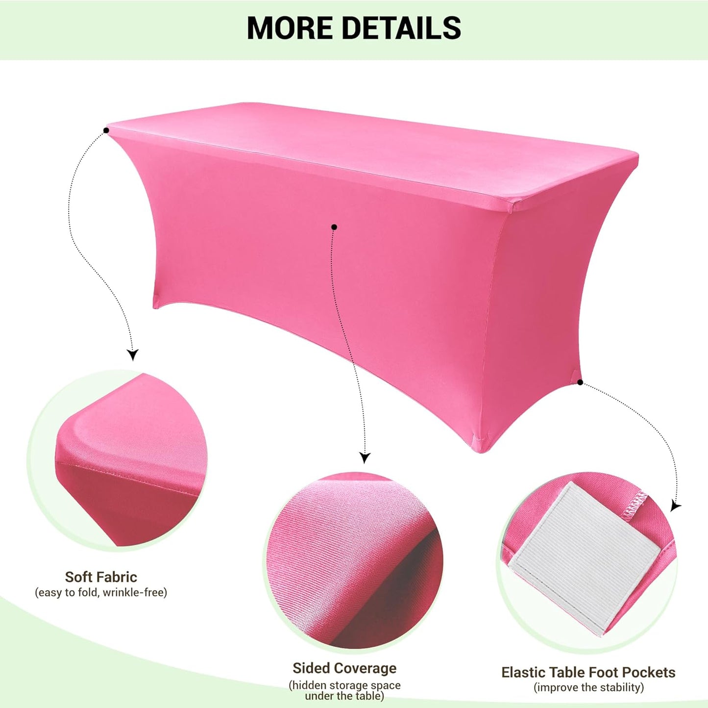 Obstal Spandex Table Cover 8ft Fitted Tablecloth Rectangular - Stretch Rectangle Folding Table Cloth for Birthday Party Wedding Banquet, Dark Pink, 96L x 30W Inch